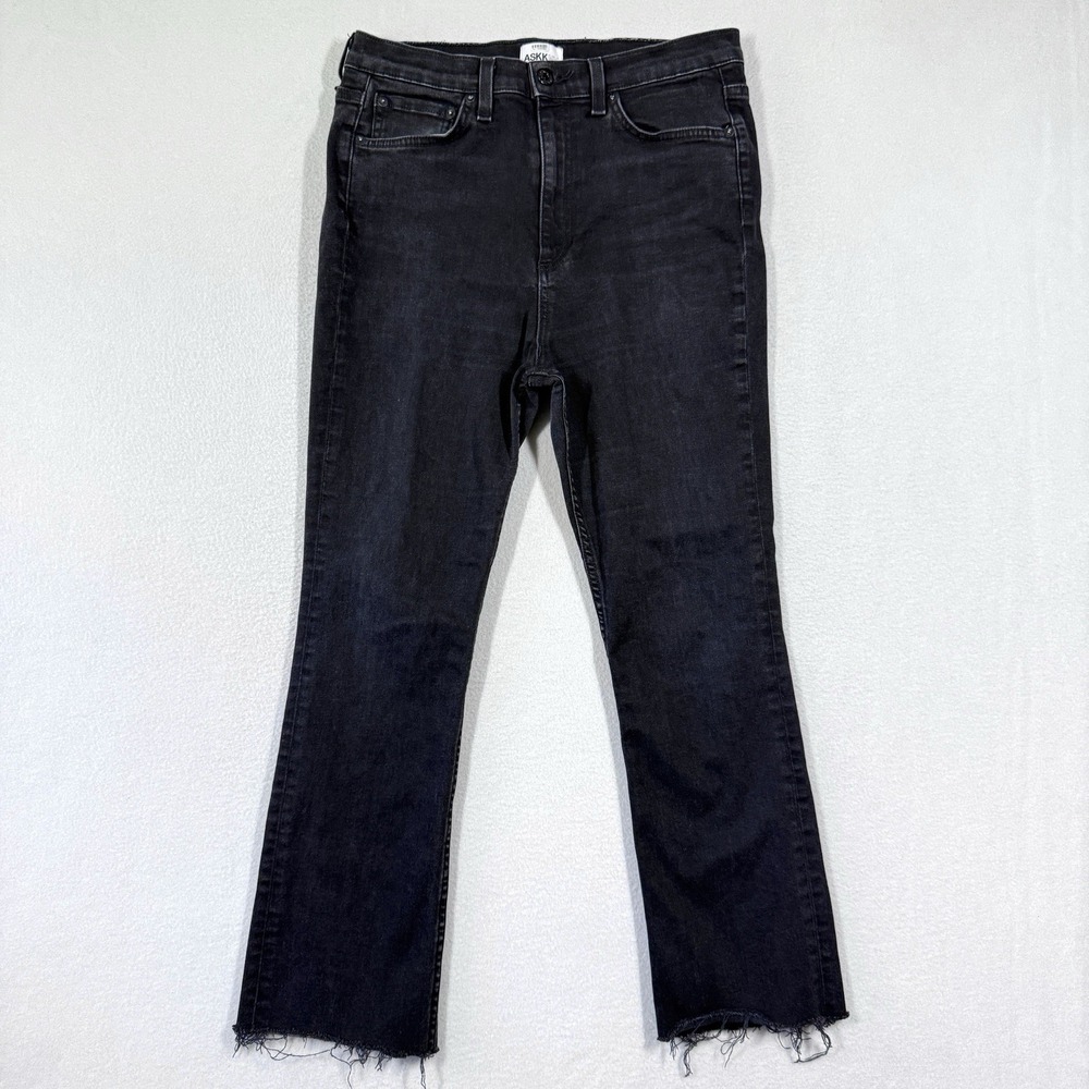 ASKK NY Jeans Womens‎ 30 Black Wash High Waisted Flare Crop Raw Hem Denim Rook